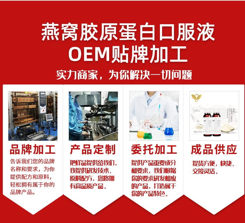 贴牌定制燕窝胶原蛋白肽饮品女性美容焕活肌肤OEM/ODM代加工服务