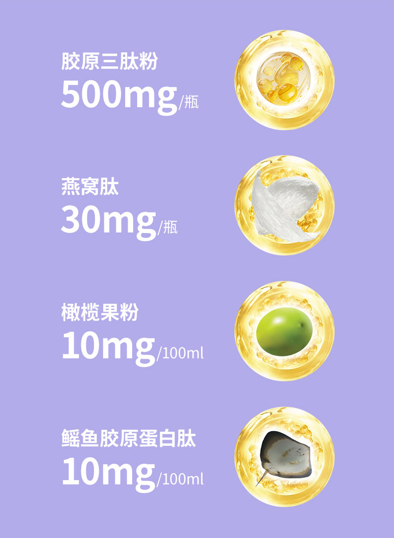 工厂定制PQQ胶原三肽饮品 三合一小分子肽双仓能量瓶OEM代加工