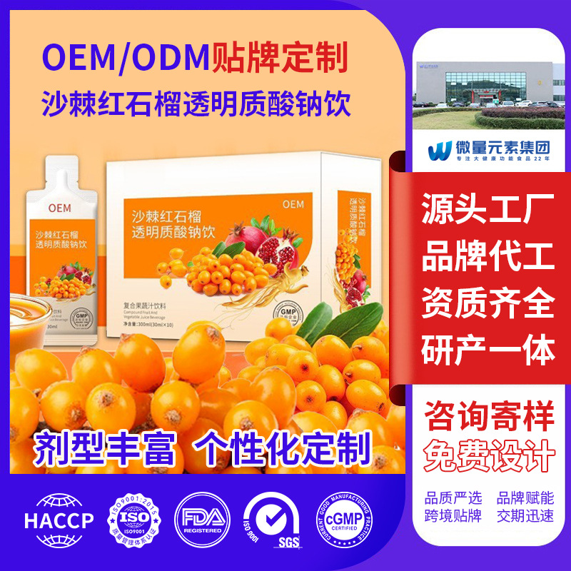 透明质酸钠沙棘原浆果汁红石榴药食同源复合果蔬汁饮料高浓度