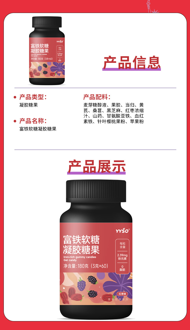 富铁软糖凝胶糖果3g/粒x60粒代加工定制食品批发