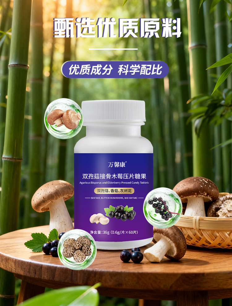 双孢菇接骨木莓压片糖果0.6g/片x60片代加工定制食品批发