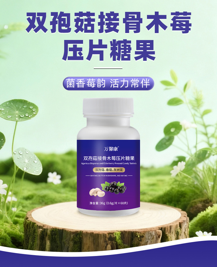 双孢菇接骨木莓压片糖果0.6g/片x60片代加工定制食品批发