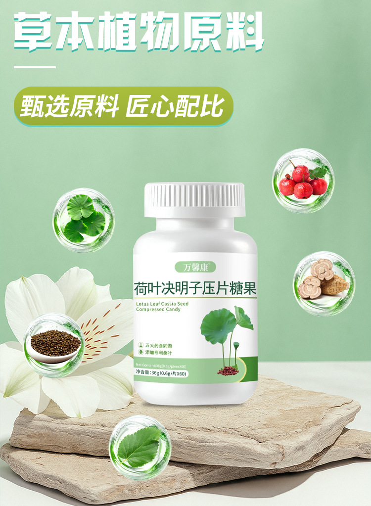 荷叶决明子压片糖果 0.6g/片x60片代加工定制食品批发