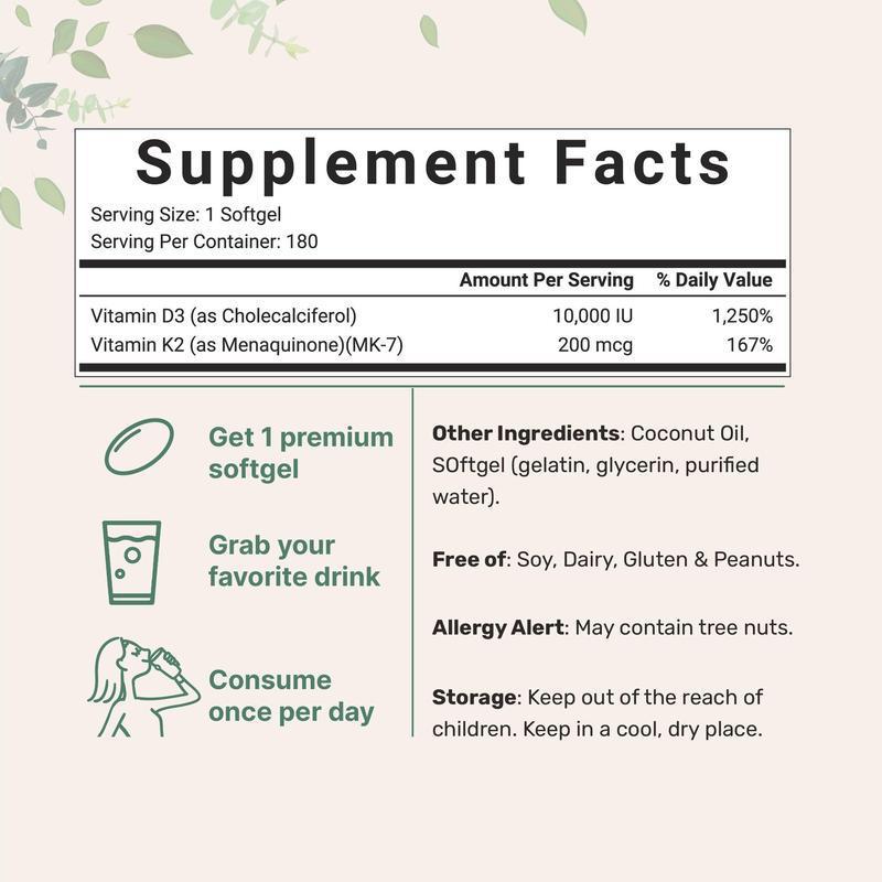 跨境代工 维生素 d3+k2Vitamin D3 K2 Supplement Softgels