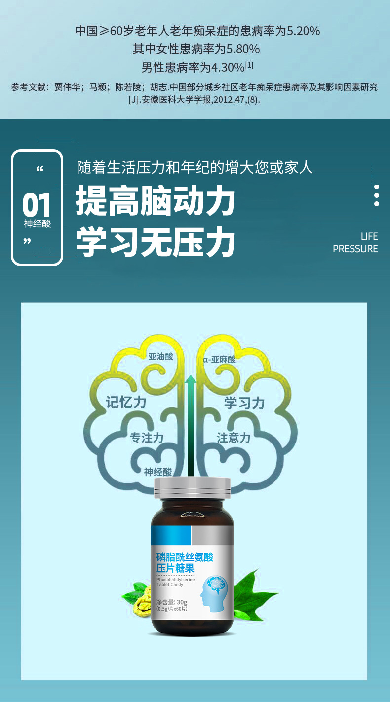 磷脂酰丝氨酸糖果代加工记忆力神经酸复合片剂代工脑黄金OEM贴牌